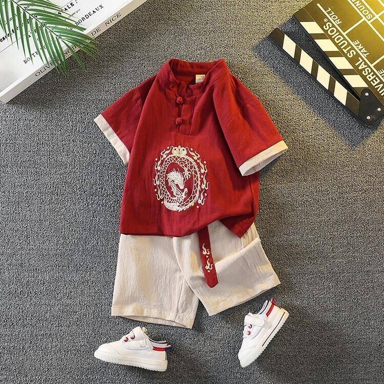 Boys' Hanfu Summer Thin Style Chinese Style Children's Traditional Performance Costume Tang Suit Baby One-Year-Old Formal Wear Cotton and Linen Set