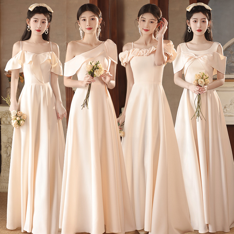Bridesmaid Dresses 2026 New Summer Champagne-Colored Satin Sister Group Dresses for Women, Suitable for Everyday Wear, with a High-End and Niche Feel