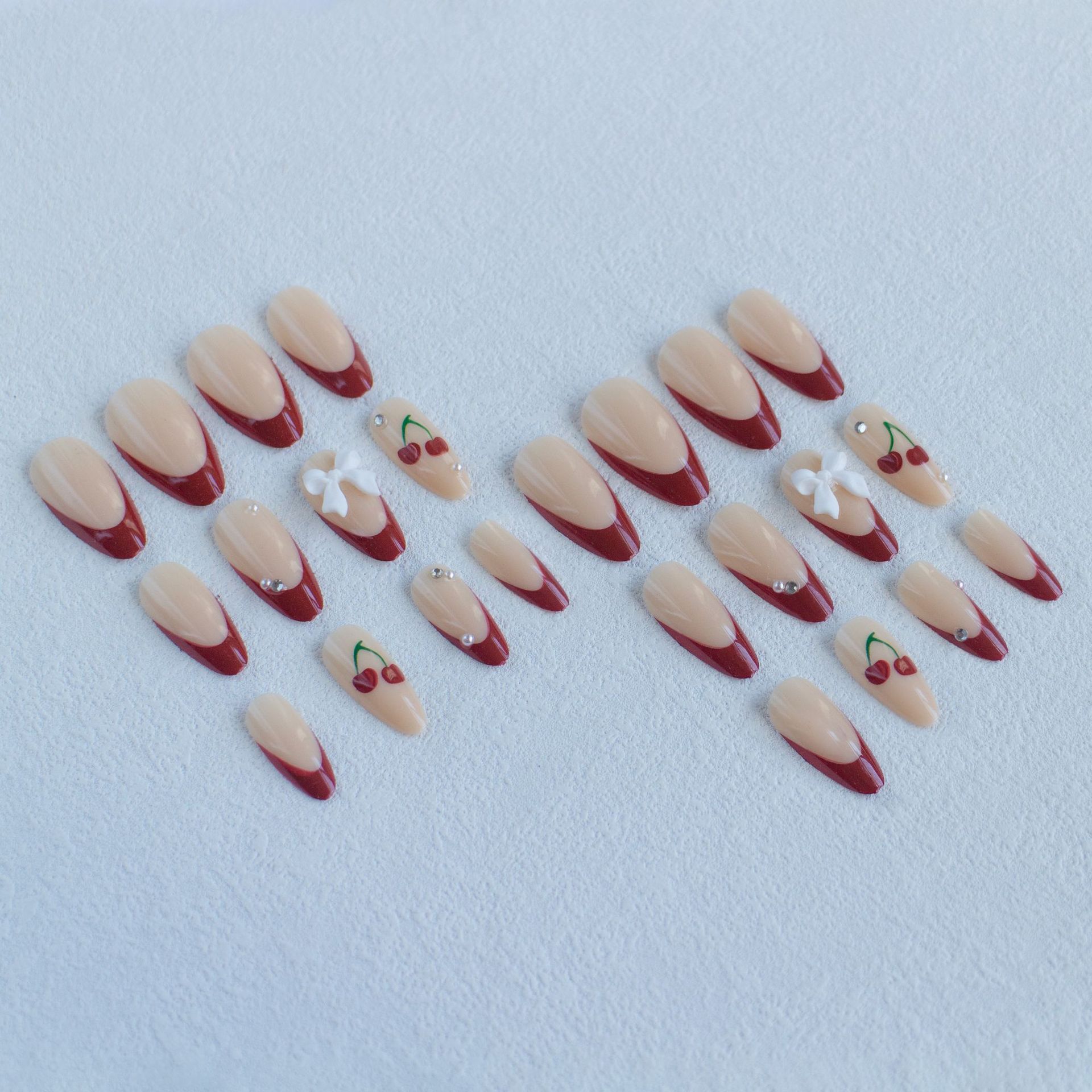 Cute Retro Cherry Bow Knot Plastic Press-on Nails 1 Set display picture 4