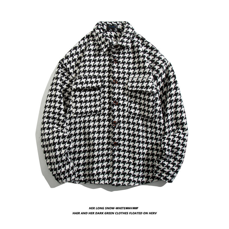 Houndstooth Jacket Men's Autumn and Winter High-end Feeling Puppies Handsome Casual Loose Design Sense Niche Woolen Jacket Top Houndstooth Jacket Men's Autumn and Winter High-end Feeling Puppies Handsome Casual Loose Design Sense Niche Woolen Jacket Top