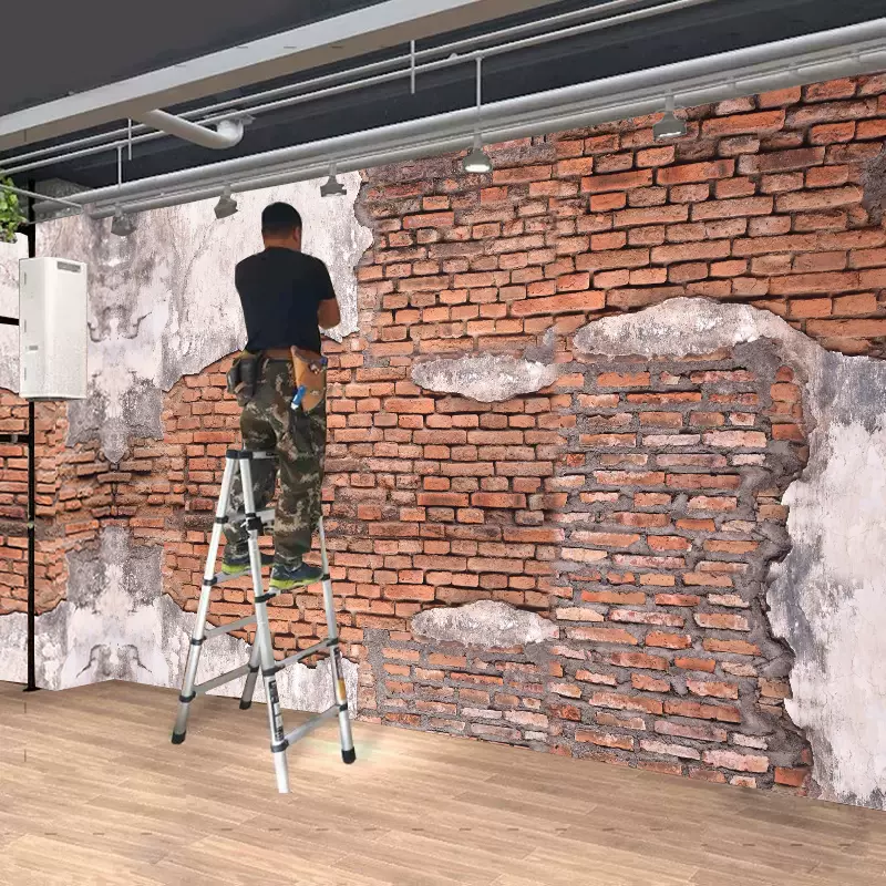 复古破旧水泥砖墙壁纸8D工业风烧烤火锅店背景墙布叙利亚风格壁画