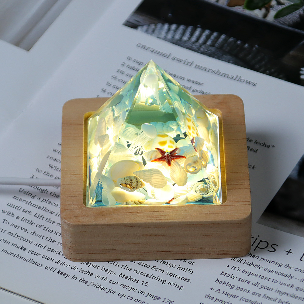 Ocean Series Micro-Landscape Pyramid Cone Resin Crafts Night Light Souvenir Gift Desktop Ornament
