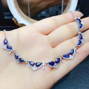 Factory wholesale explosions natural sapphire necklace S925 silver inlaid main stone 4*6 selling Europe and the United States a generation of hair