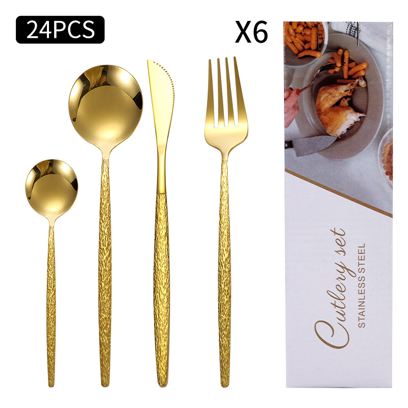 Amazon Cross-border acero inoxidable vajilla portuguesa juego de 24 piezas hotel bistec cuchillo tenedor cuchara caja de regalo