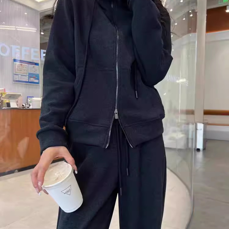 欧洲站秋季女装新款大码宽松连帽开衫套装时尚甜辣通勤穿搭一整套|undefined