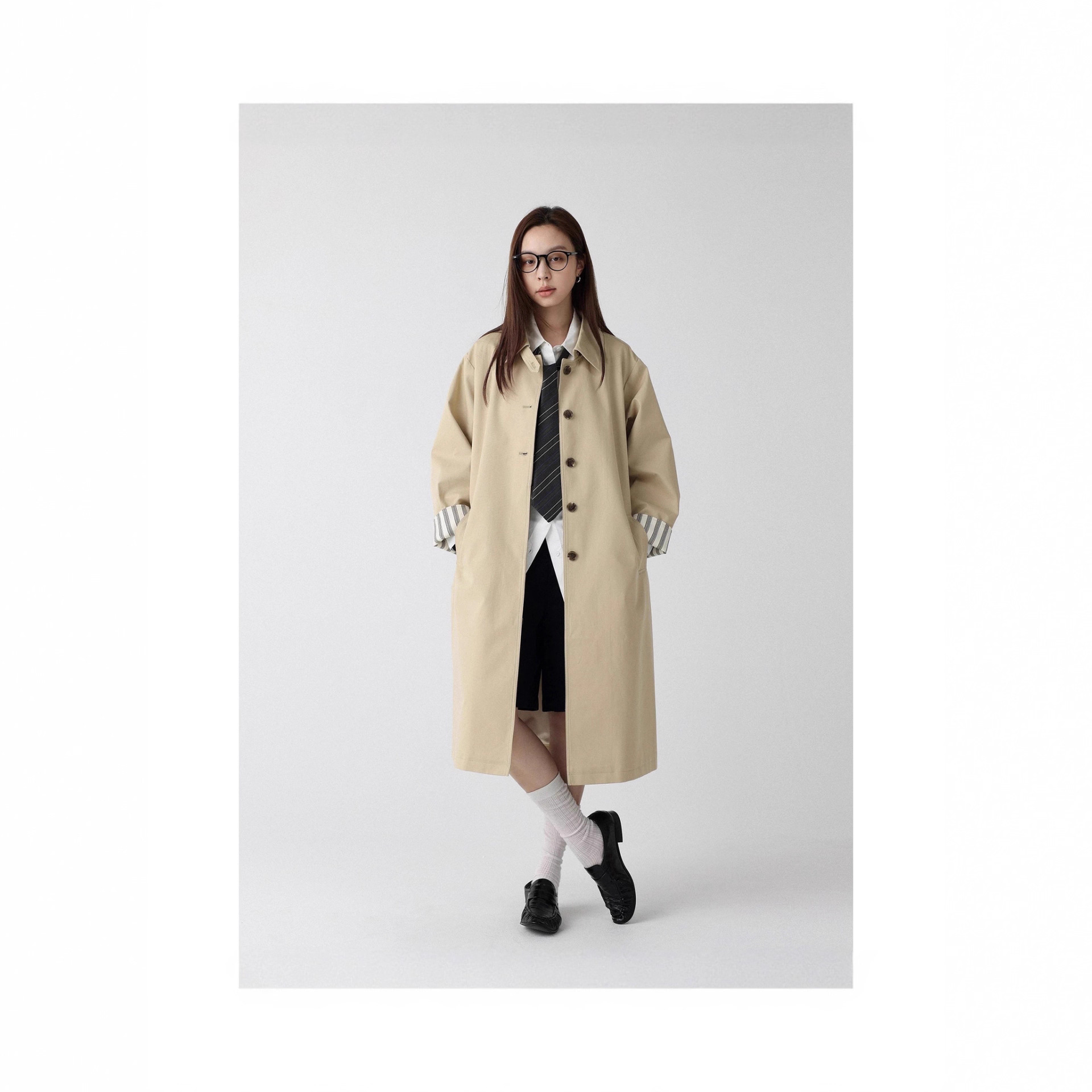 Windbreaker Jacket Women's New Autumn Style Splicing Japanese Workwear Simple Cape Style Mid-Length Coat