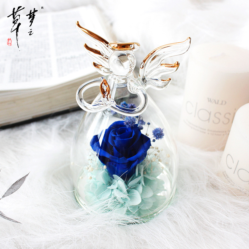 Comercio exterior Ángel flor eterna al por mayor Rosa cubierta de vidrio hecho a mano Amazon cumpleaños Día DE LA MADRE Día de San Valentín regalo
