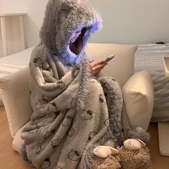 高级凯蒂猫连帽睡袍冬季睡袍氛围感时尚灰色休闲家居服毛绒绒睡衣