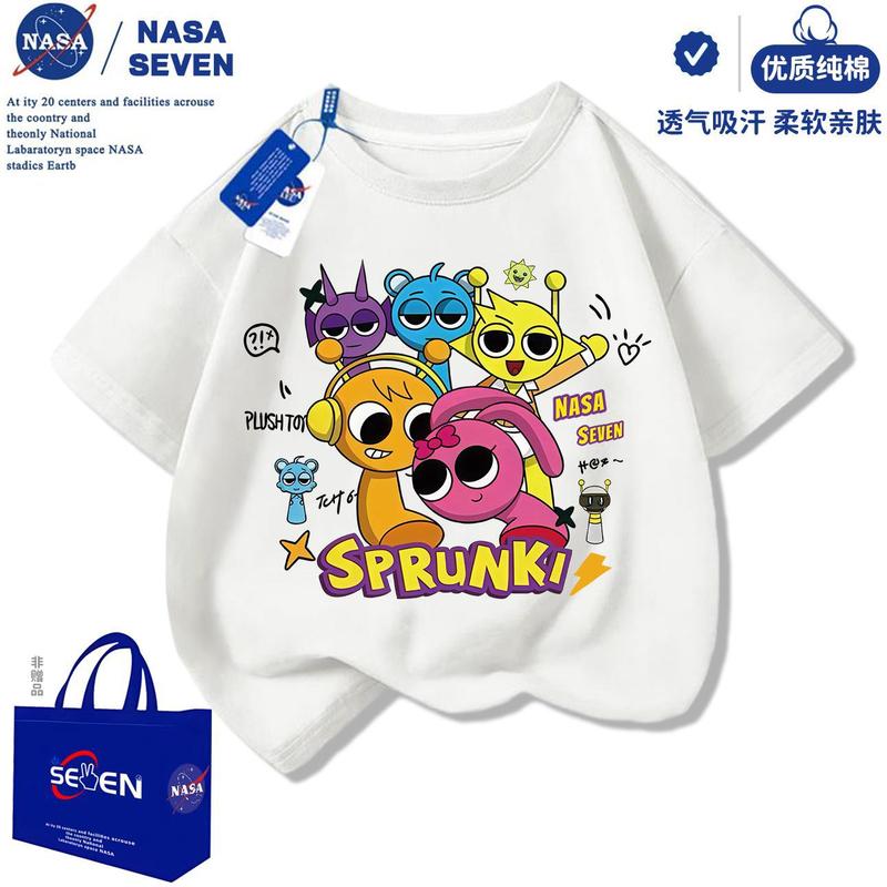 NASA リズムボックス子供用ピュアコットン Tシャツ西洋スタイル夏 sprunki オルゴール半袖トップス男の子と女の子用|undefined