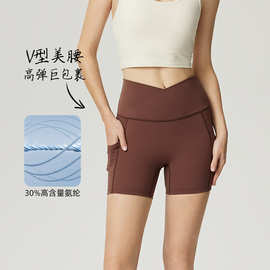 2024春夏新款V型腰头口袋瑜伽裤瑜伽服高弹女子瑜伽短裤提臀