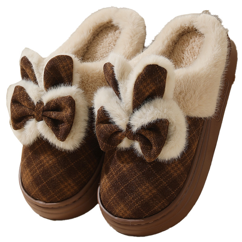 Pantuflas de Algodón para Mujer, con Lazo de Corazón, para Interiores, Gruesas, Cálidas y Antideslizantes, Temporada Otoño/Invierno 2026