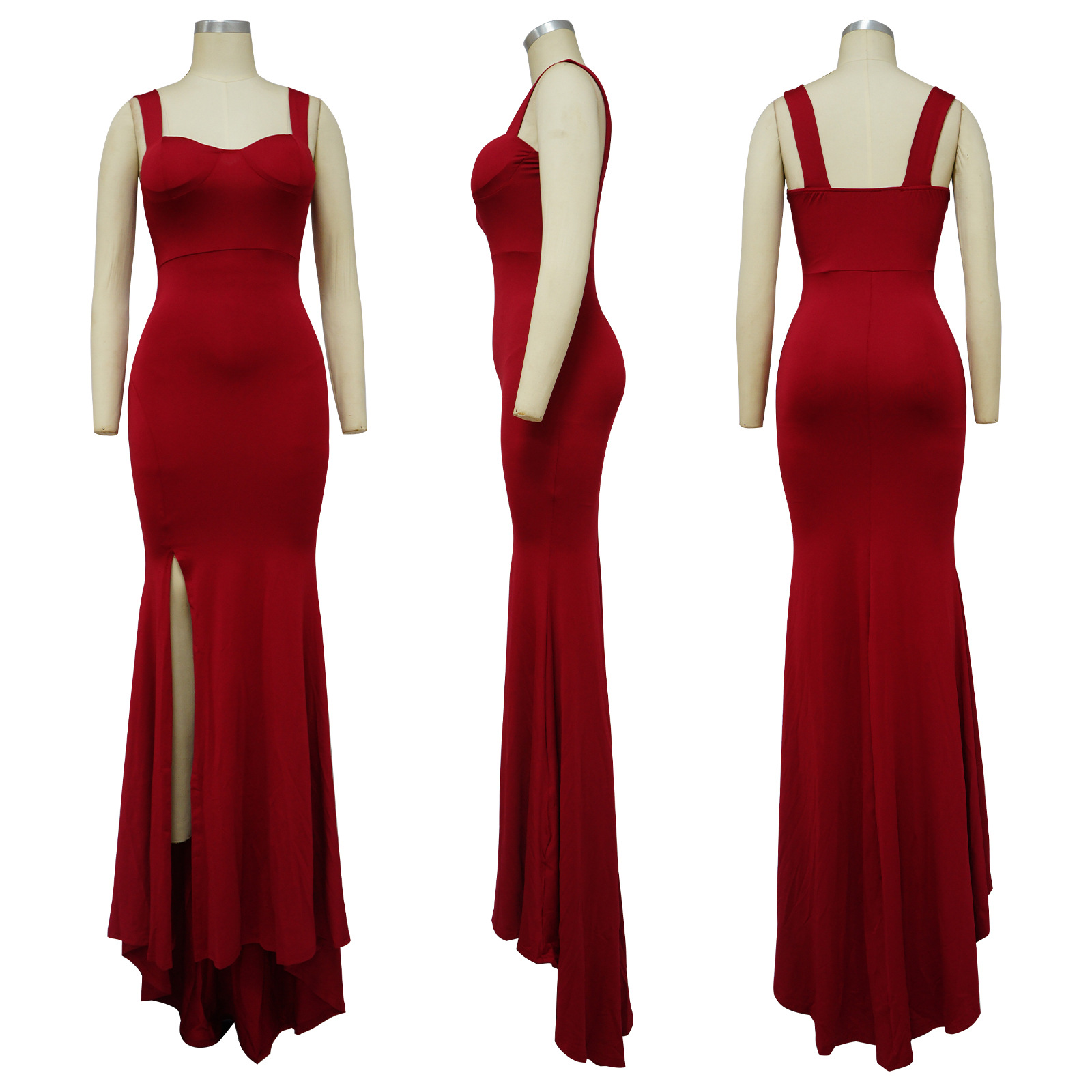 Women's Regular Dress Fashion V Neck Slit Patchwork Sleeveless Solid Color Maxi Long Dress Daily display picture 3