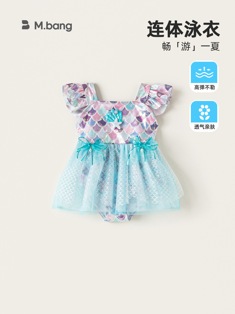 Ropa para niños Youbao Traje de baño de verano para niños Vestido de gasa de sirena con lazo para bebés Traje de baño de una pieza para niñas de 2 a 8 años