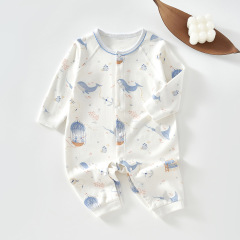 嬰兒連體衣服純棉春秋新生兒睡衣初生男女寶寶哈衣長袖爬服連體衣