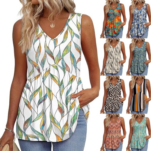Eurasian Cross-Border 2025 Amazon Independent Station Summer Flowing Lotus Edge Print Women's Elegant Sleeveless Tank Top