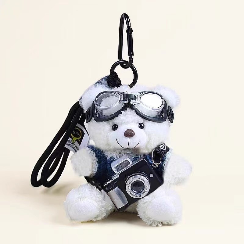 Cámara flash osos colgantes bolsos de peluche muñeca tela muñeca pareja llaveros regalo de cumpleaños creativo