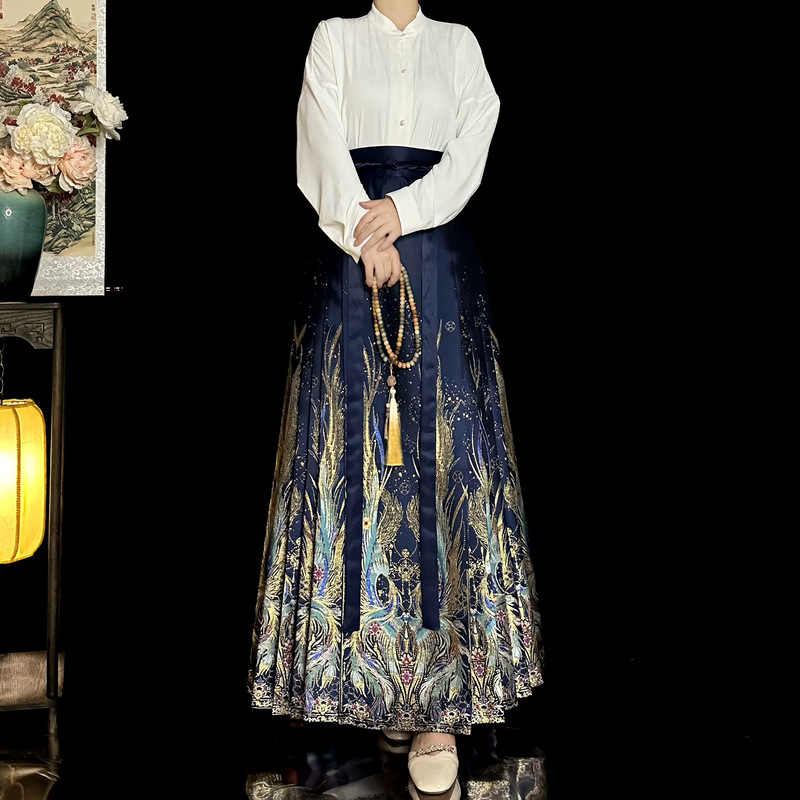 New Chinese-style Chinese-style Hanfu [Fengming] Weaving Gold Imitation Makeup Flower Horse-faced Skirt Heavy Industry Phoenix Embroidery Point Cui Skirt