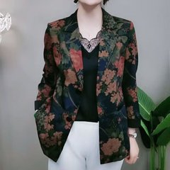 一件代发印花色西装女士外套2025春秋季款妈妈装气质遮肉显瘦上衣