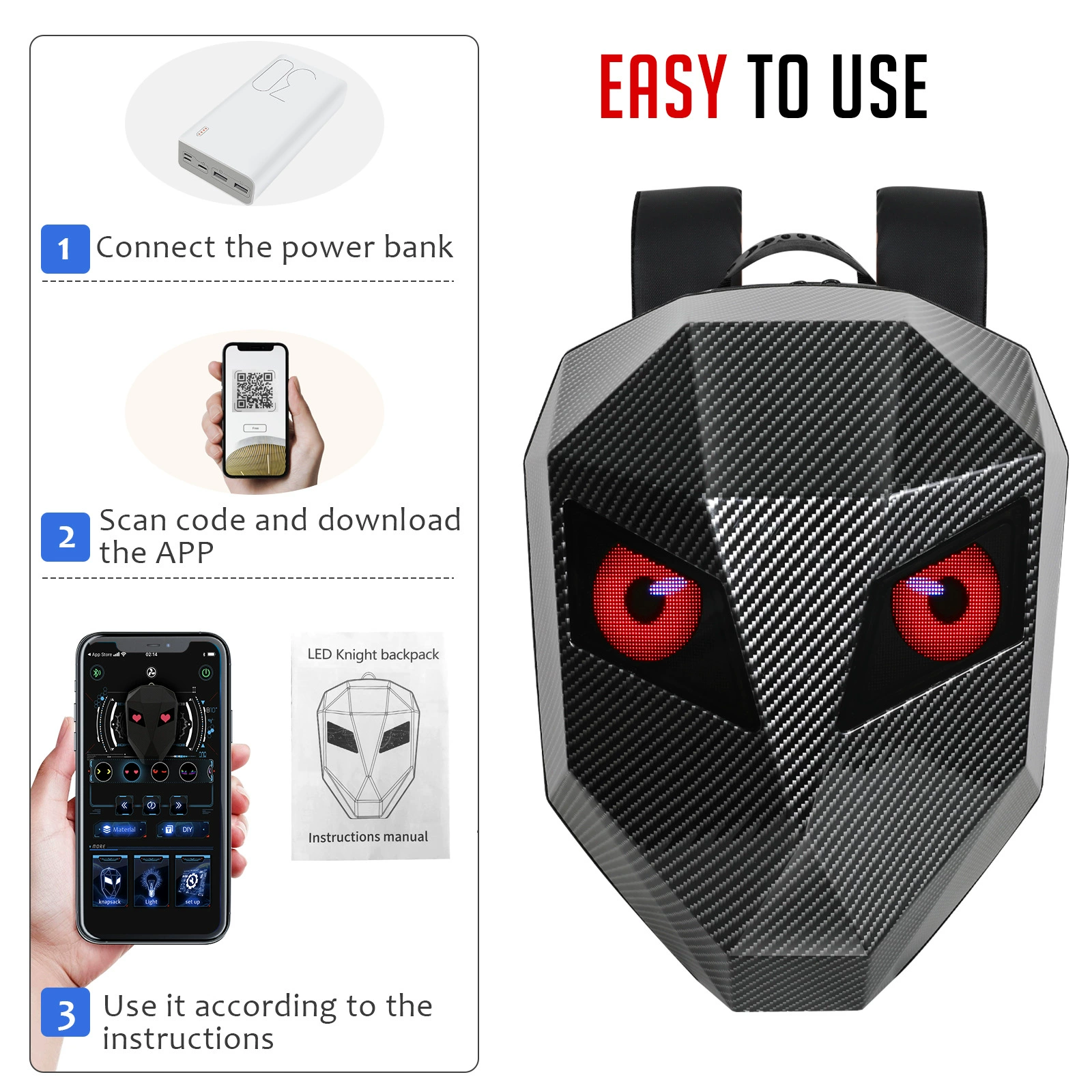 LOY Iron Man riding creative carbon stripes waterproof storage helmet Hosted expansion bag LED backpack