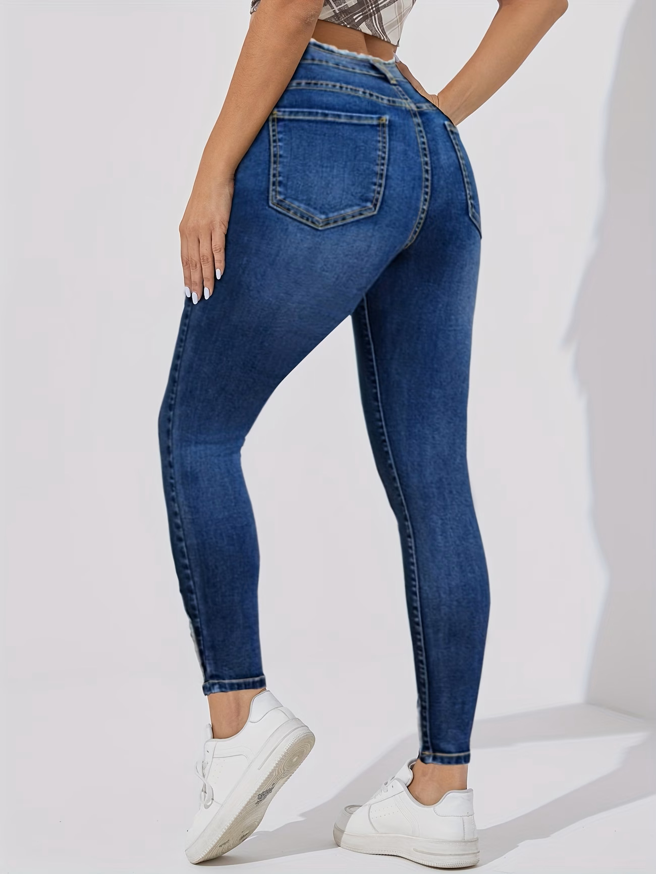 Jeans Ajustados para Mujer de Algodón de Cintura Alta con Alta Elasticidad para Uso Casual