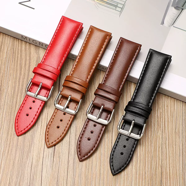 Direct Sale Genuine Leather Watch Strap with Needle Pattern Plain Weave Bracelet Leather Strap Available in Six Colors Suitable for Huawei Gt23 Samsung Apple