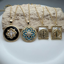 跨境新款热销十字架八芒星项链女欧美锆石白贝母松石人物吊坠项链