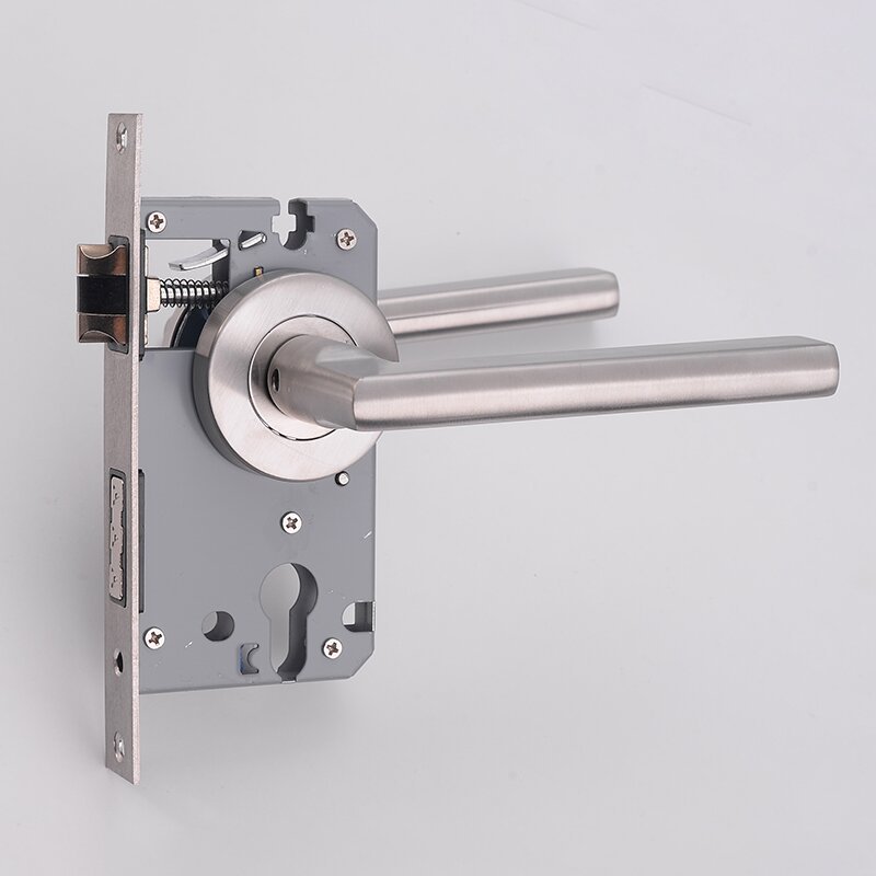 Cerradura dividida de una sola lengua de acero inoxidable, puerta cortafuego de doble curva, cerradura de manija, dormitorio, baño, manija de puerta de madera, fábrica al por mayor