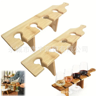 Bamboo Wine Glass Display Stand with Handle Wine Cup Holder Desktop Porous Storage Plate Wine Champagne Wine Cup Holder