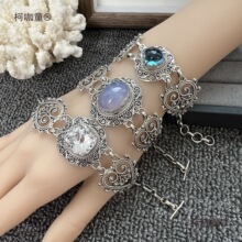 尼泊尔设计款手工制作925镶白水晶紫水晶蕾丝银手链宽女麦太保