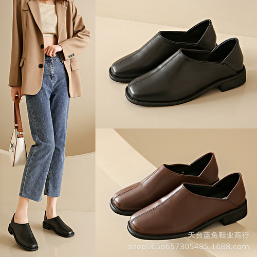 Single-layer women's 2025 new women's shoes autumn Korean square toe small leather shoes women's two-wear slip-on shoes wholesale foreign trade large size