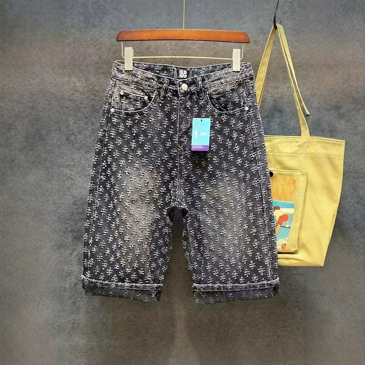 Men's Vintage Denim Summer Casual Five-Point Shorts Trendy Jacquard Jeans For Cool Guys_mkmklike.com