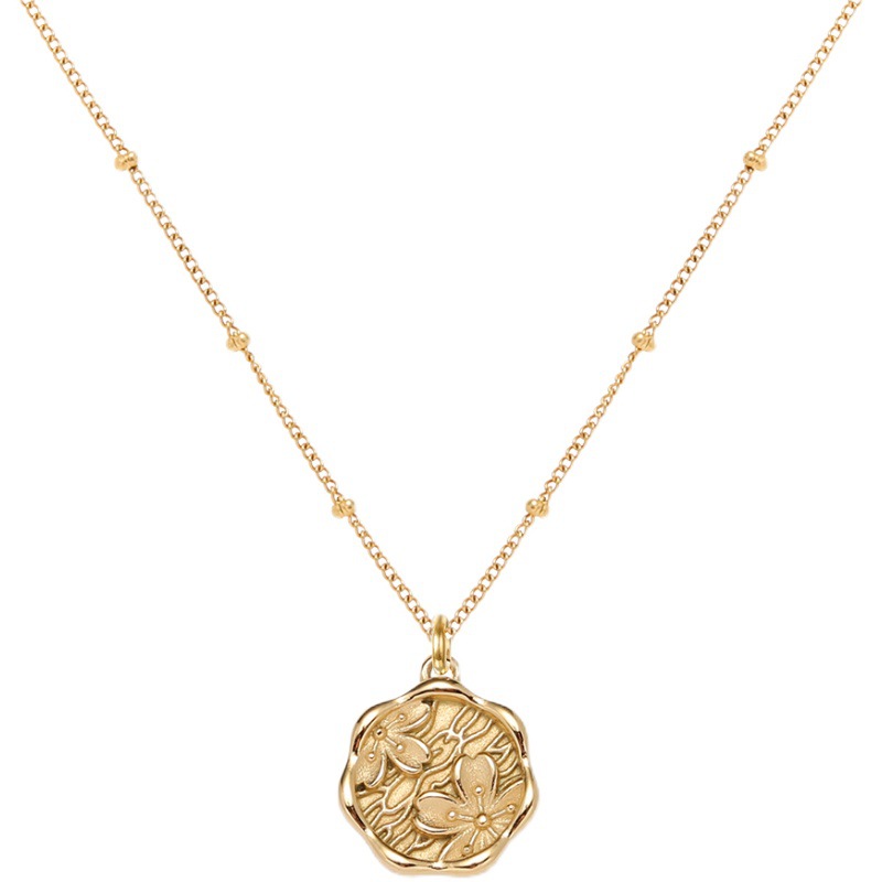 18g Weight Retro Flower Titanium Steel Plating Pendant Necklace 1 Piece
