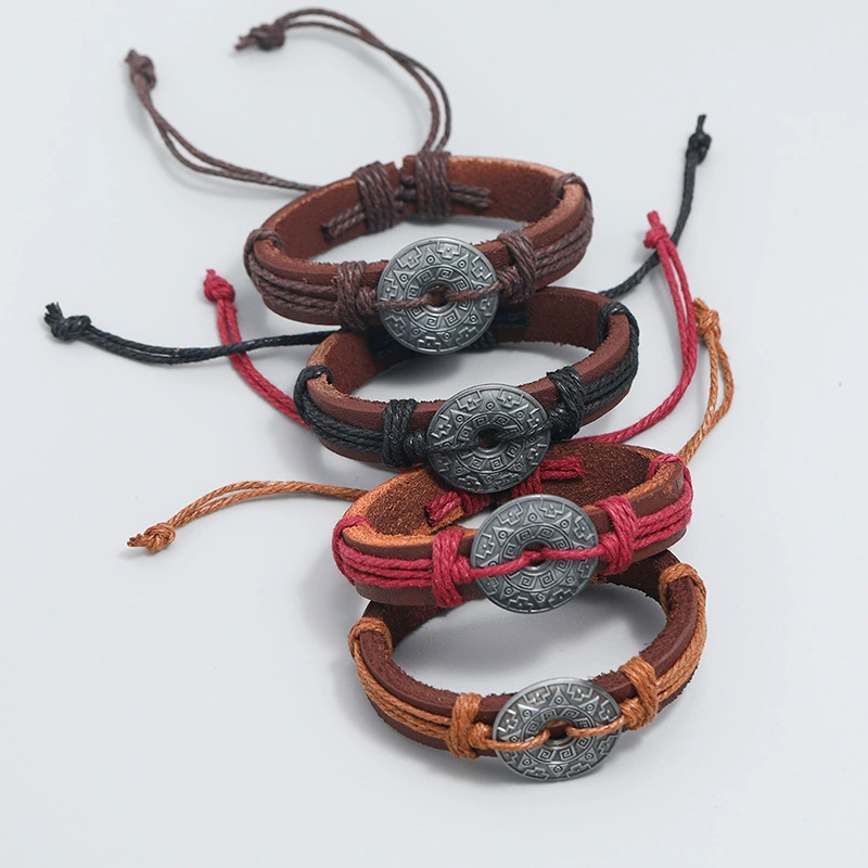 庞克 Woven metal retro leather bracelet handmade, accessory, direct factory sales, wholesale