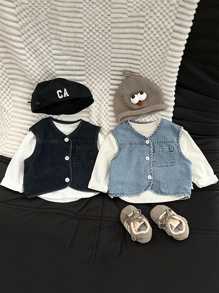 Ropa de bebé de otoño chaleco de estilo extranjero chaleco de moda cool con chaqueta de hombro de vaquero para niños ropa de otoño para bebé abrazadera de caballo