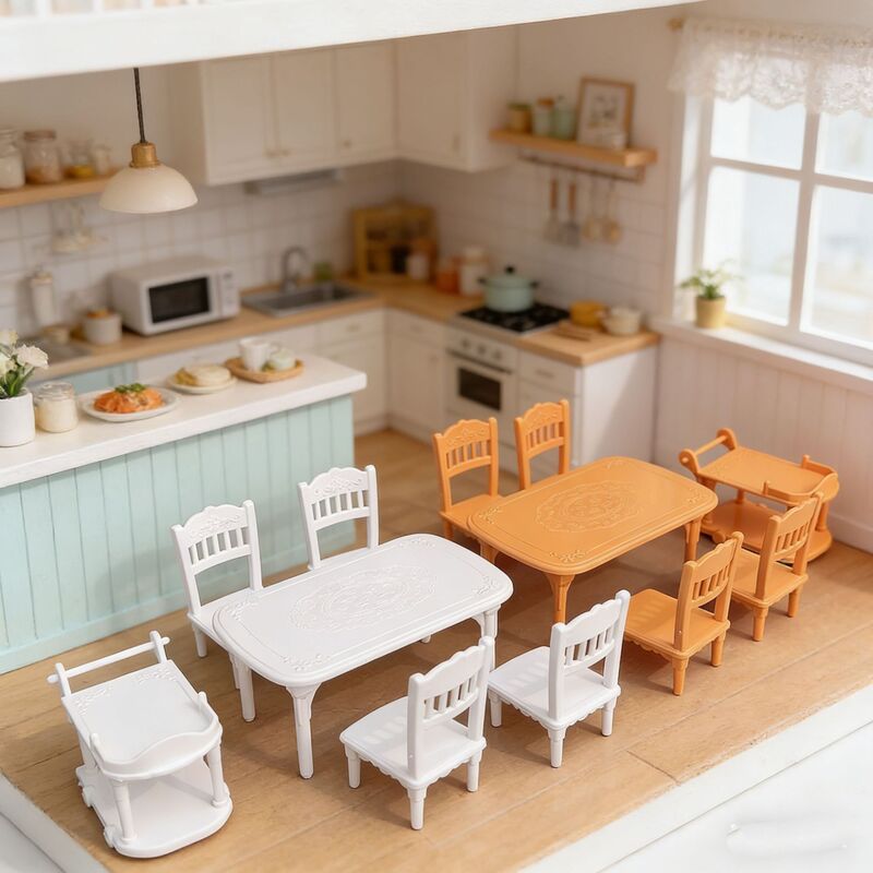 1:12 Dollhouse Mini Model Scene Miniature Accessories Doll Props Plastic Dining Cart Table and Chair 6-Piece Set Toy 1:12 Dollhouse Mini Model Scene Miniature Accessories Doll Props Plastic Dining Cart Table and Chair 6-Piece Set Toy