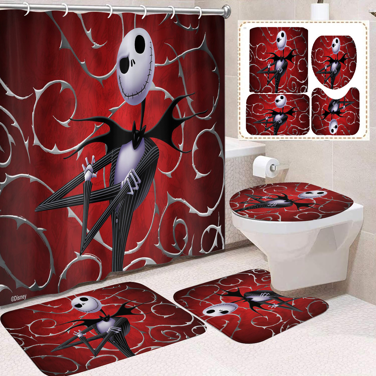 Ventas transfronterizas de Halloween cortina de baño cortina de noche terror impresión digital cortina de baño impermeable cortina de baño mayorista