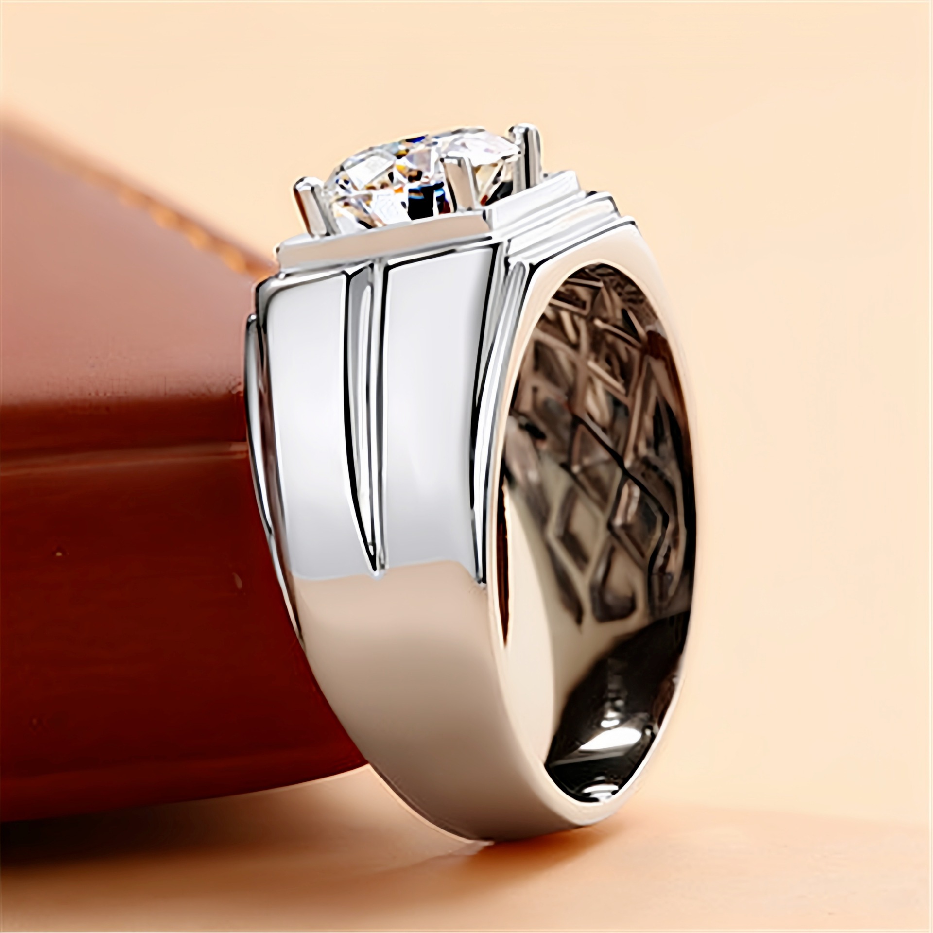 Anillo de compromiso abierto con diamantes de imitación de moissanita chapado en oro blanco de 18 quilates y 2 quilates._voghion.com