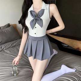 情趣内衣性感超短露腰纯欲学姐百褶裙学生制服诱惑扮演套装批发