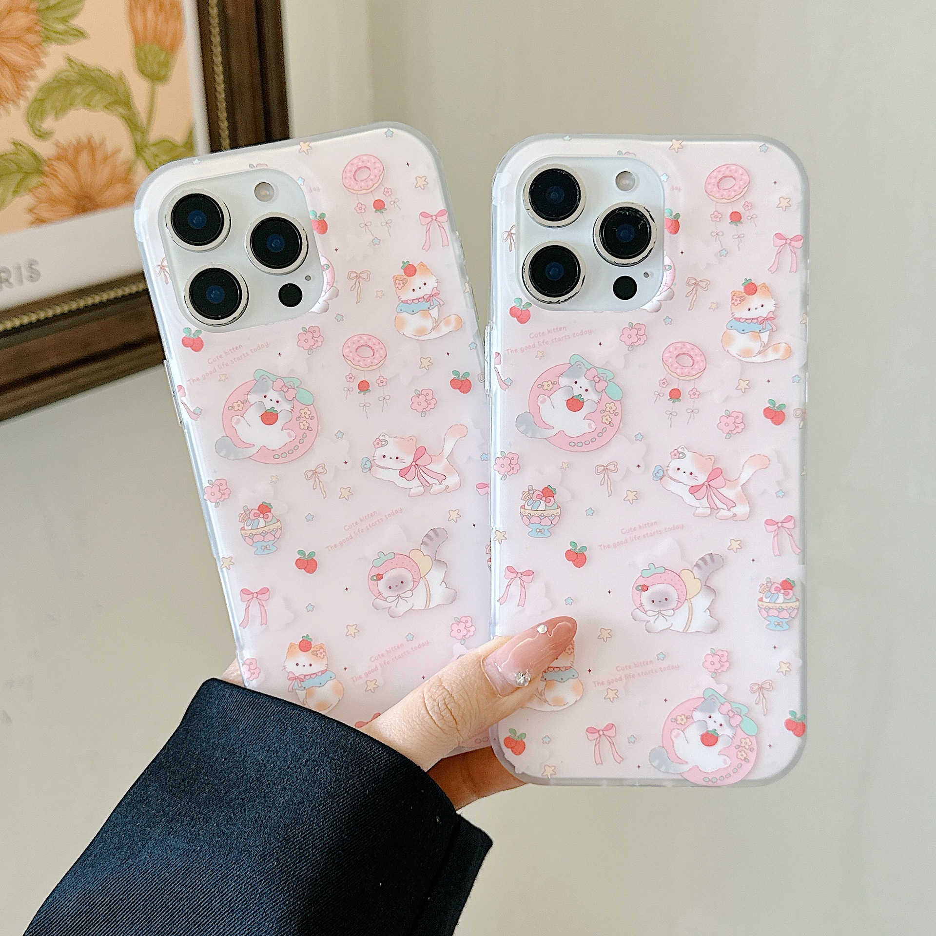 Divertido gato donut de dibujos animados para Apple 16proMax funda para teléfono móvil 15Pro/14Pro nuevo 13 femenino 16P