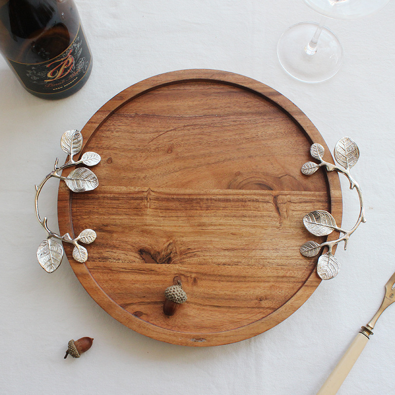 Bandeja de almacenamiento de tazón de fruta de madera Bandeja de té redonda china Decoración del hogar personalizada retro Decoración suave Accesorios transfronterizos