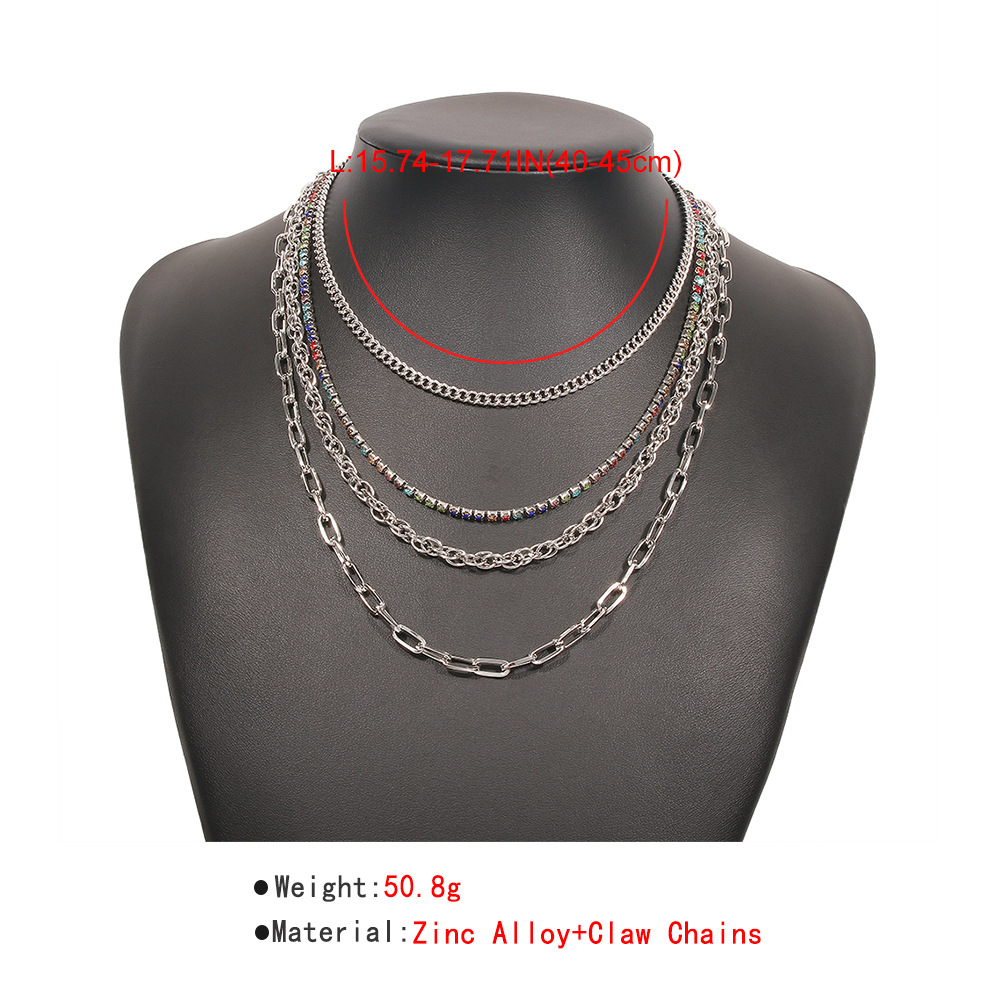 Hip-hop Punk Style Diamond Necklace Hollow Retro Multilayer Alloy Necklace Wholesale display picture 1