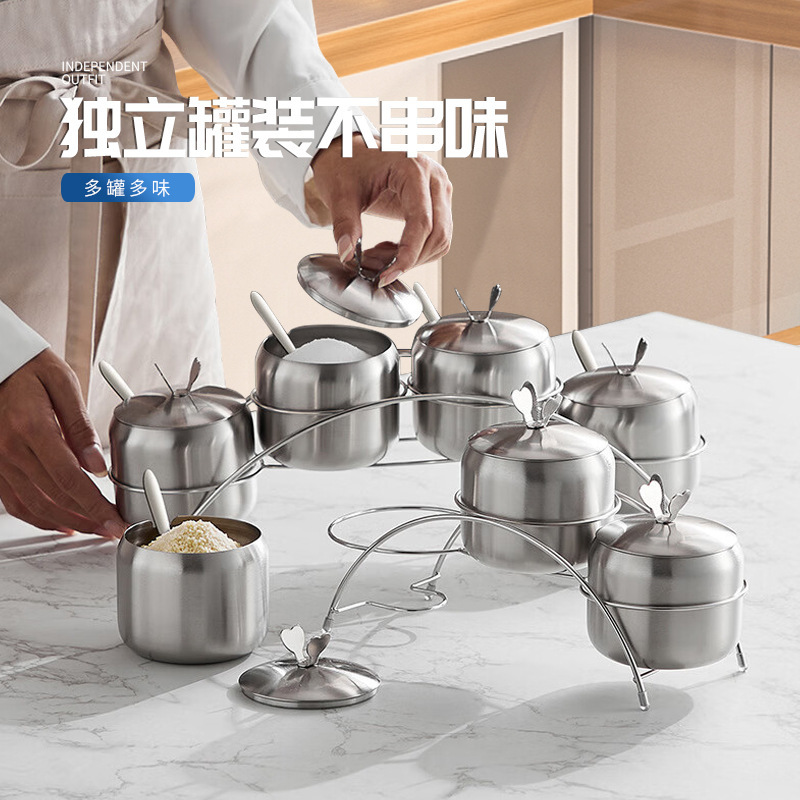 家庭用304食品級韓国式ステンレス調味料缶唐辛子油缶塩缶台所用品調味缶卸売り|undefined
