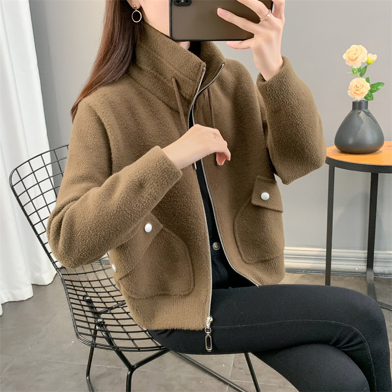 Spring and Autumn Short Coat for Petite Women 2026 New Popular Casual Korean Style High-Waisted Zipper Knit Cardigan