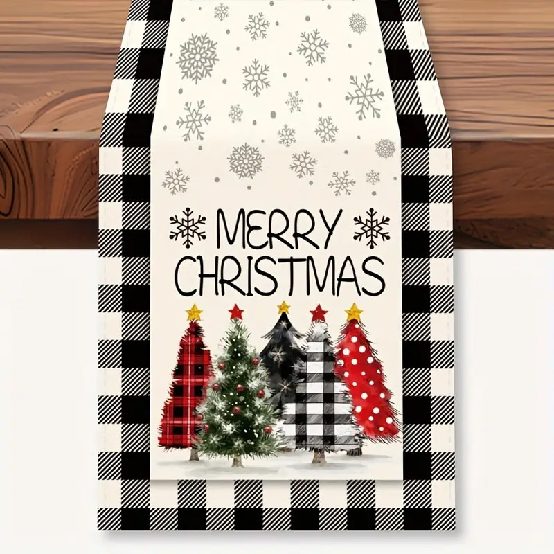 Camino de mesa navideño con estampado de muñeco de nieve y Santa
