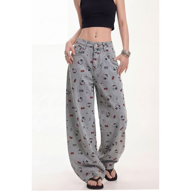 2026 New Korean Style Fashionable Versatile Slimming High-End Gray KT Cat Loose Niche Chic High-Waisted Jeans 2026 New Korean Style Fashionable Versatile Slimming High-End Gray KT Cat Loose Niche Chic High-Waisted Jeans