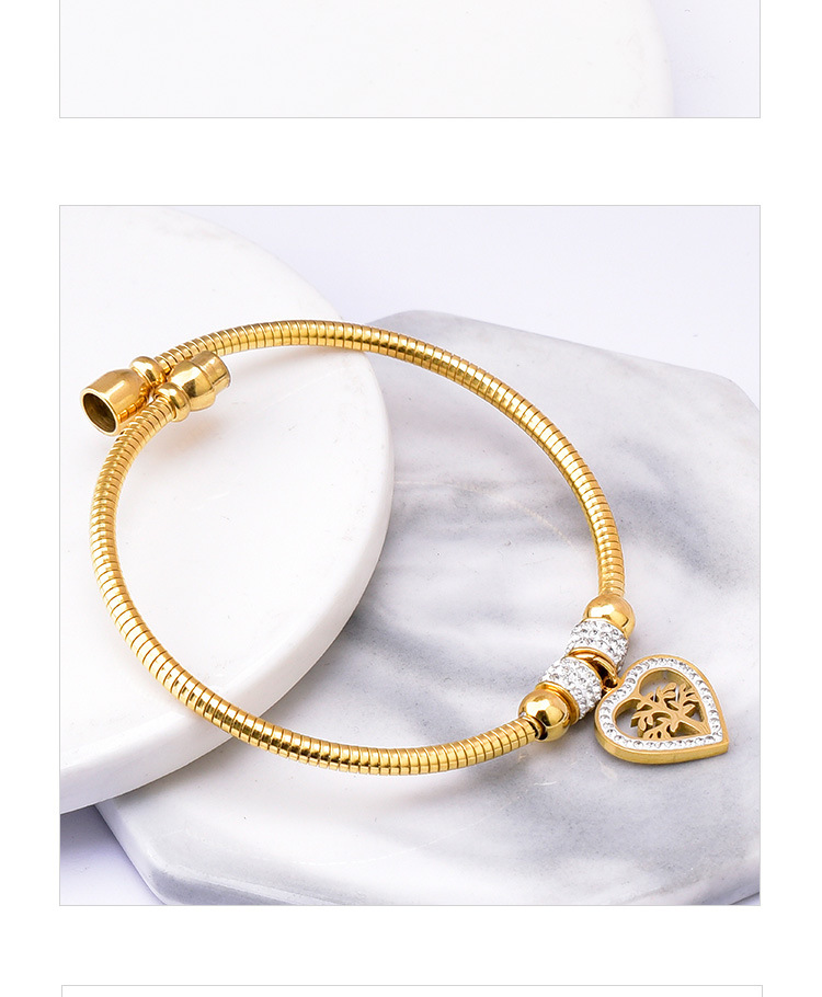 Tree, Heart Shape Pattern Women'S Gender Fashion Tree Heart Shape 304 Stainless Steel 18K Gold Plated Rhinestones Stainless Steel Bracelets In Bulk