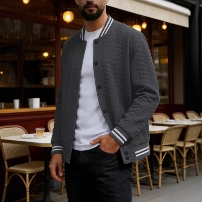 New Style Sweatshirt Jacquard Baseball Shirt Stand Collar Sweatshirt Jacket Men's Plaid Solid Color Cardigan New Style Sweatshirt Jacquard Baseball Shirt Stand Collar Sweatshirt Jacket Men's Plaid Solid Color Cardigan