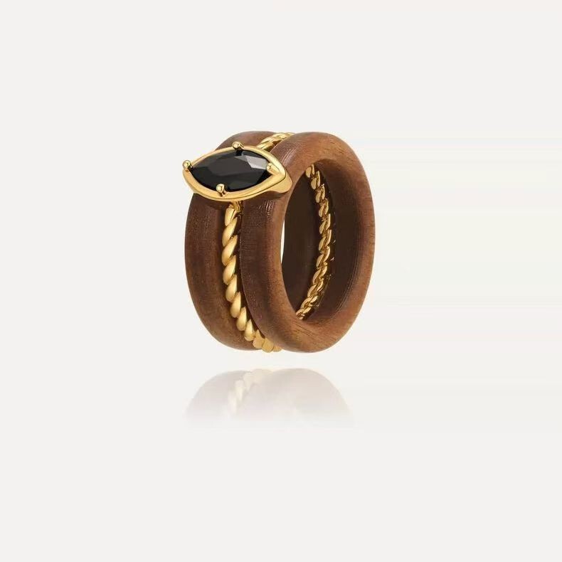 Oro Holy Ring Vintage Wooden Ring Niche Daily Commuting Light Luxury High-End Aesthetic Elegant Ring for Women