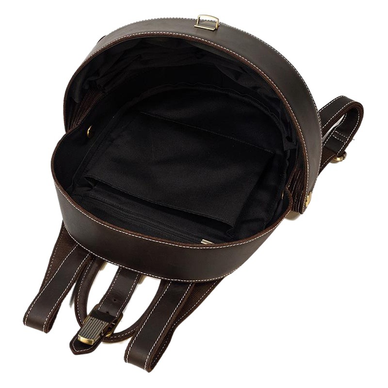 Mochila creativa de cuero genuino retro mochila de escarabajo personalizada mochila redonda de hombres y mujeres cuero de caballo loco primera capa de piel de vaca