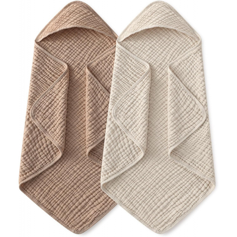 Single Piece 32X 32inch Plain Weave Organic Cotton Baby Bath Towel with Hood Newborn Hooded Baby Towel